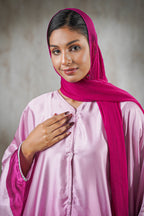 Rose Radiance Satin Abaya – Ombre Perfection with Crystal Trim