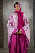 Rose Radiance Satin Abaya – Ombre Perfection with Crystal Trim