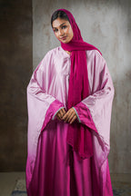 Rose Radiance Satin Abaya – Ombre Perfection with Crystal Trim