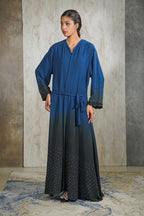 Midnight Aura Abaya – Navy Ombre Elegance with Crystal Detailing