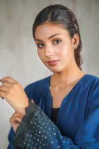 Midnight Aura Abaya – Navy Ombre Elegance with Crystal Detailing