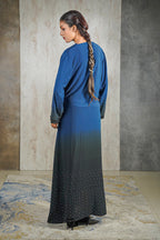 Midnight Aura Abaya – Navy Ombre Elegance with Crystal Detailing