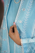 Sky Lace Abaya – Elegant Embroidered Two-Piece Set