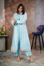 Sky Lace Abaya – Elegant Embroidered Two-Piece Set