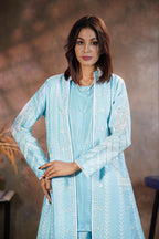 Sky Lace Abaya – Elegant Embroidered Two-Piece Set