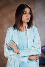 Sky Lace Abaya – Elegant Embroidered Two-Piece Set