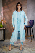 Sky Lace Abaya – Elegant Embroidered Two-Piece Set