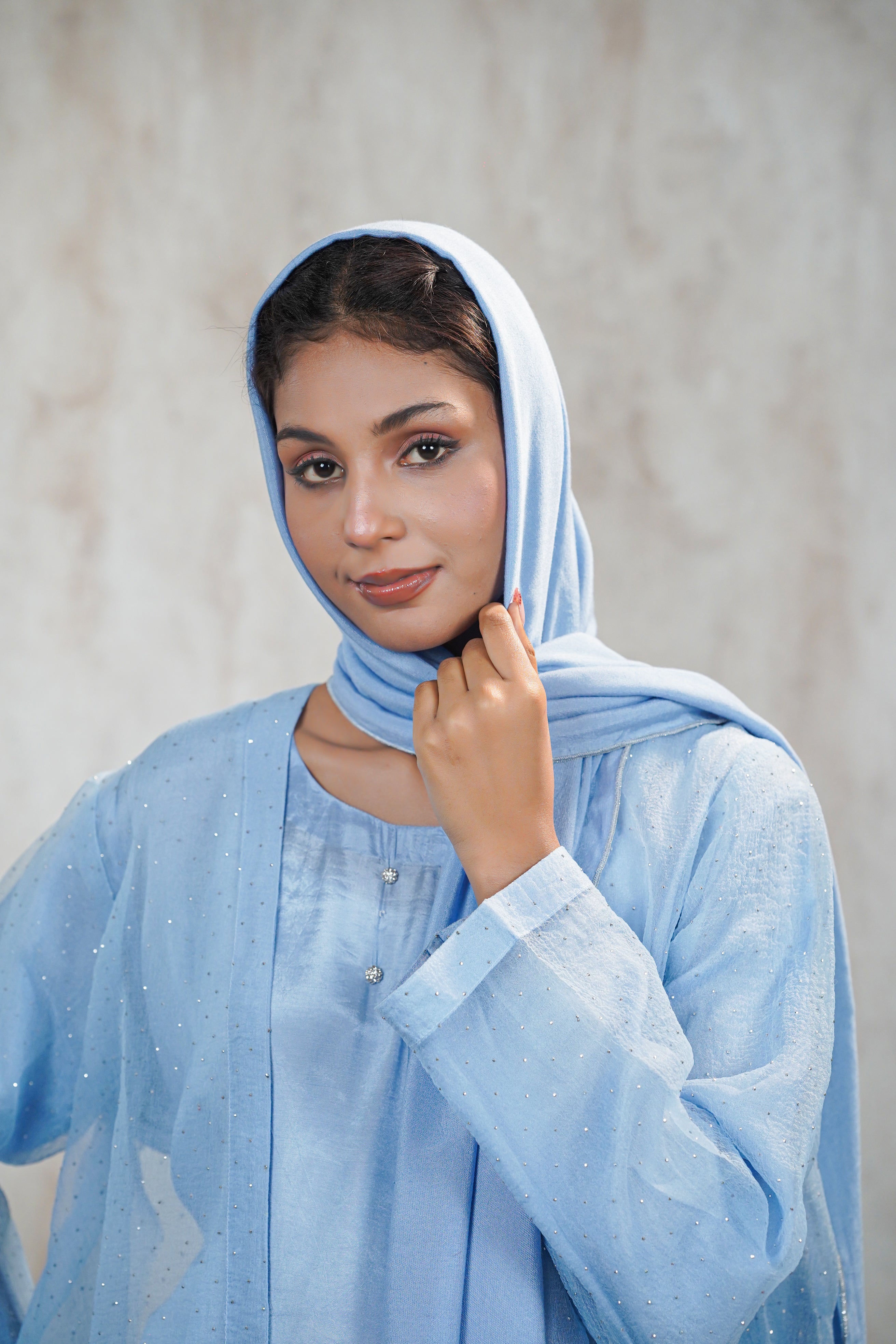 Traditional Baby Blue Abaya Net Material