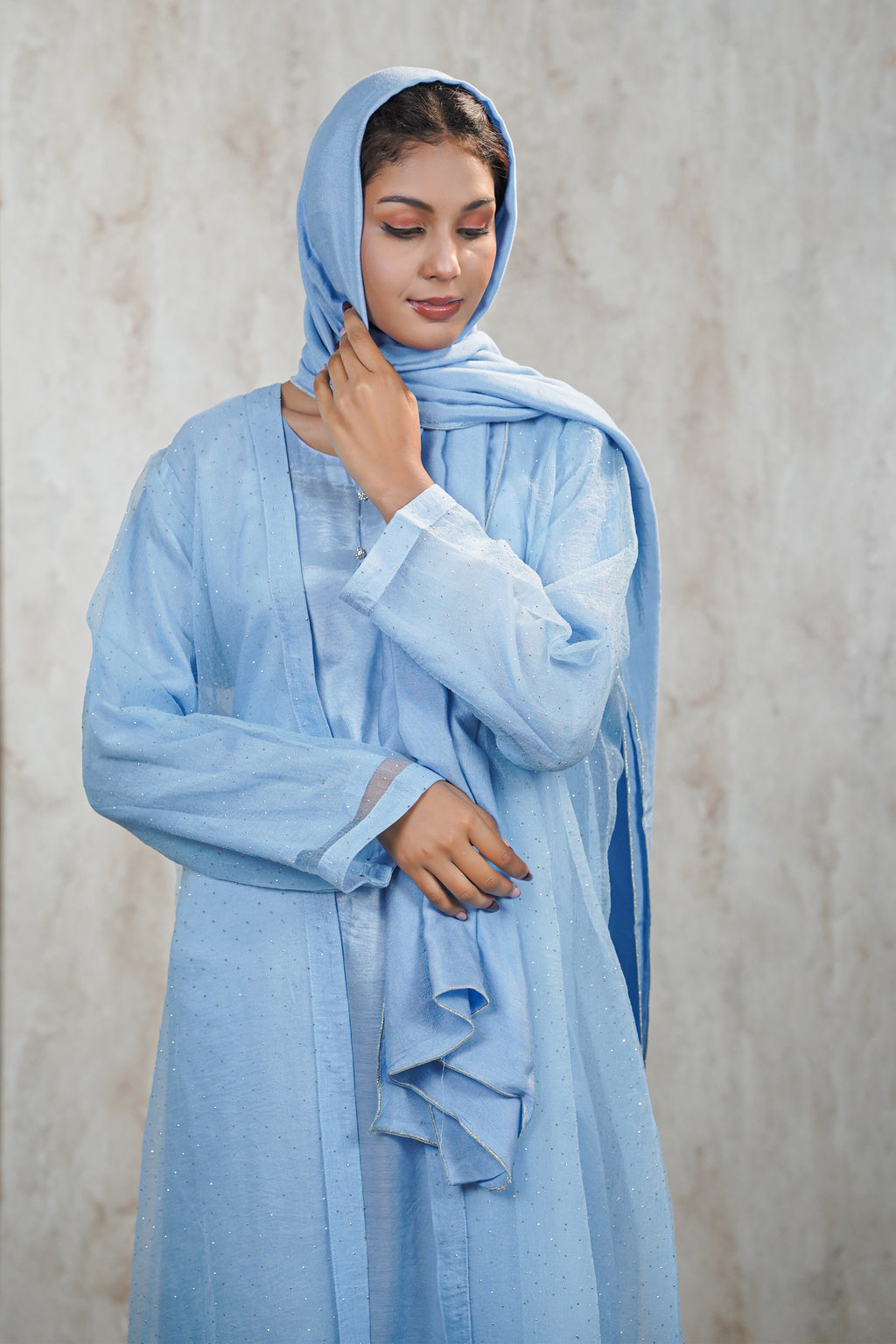 Traditional Baby Blue Abaya Net Material
