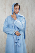 Traditional Baby Blue Abaya Net Material