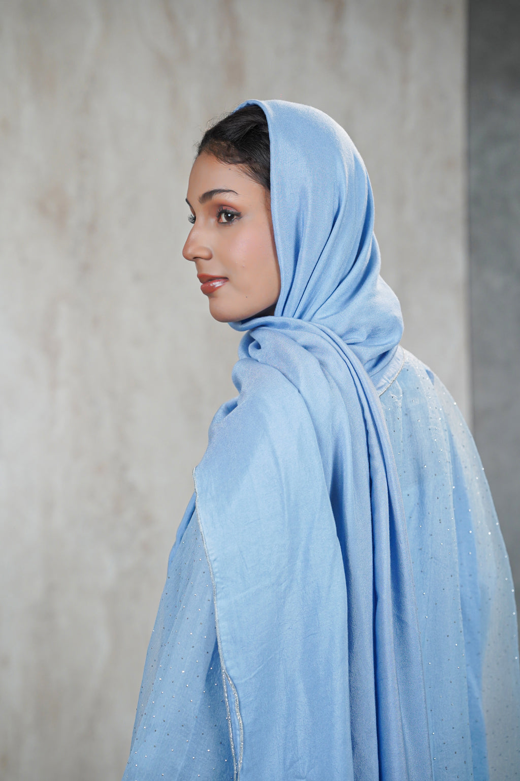 Traditional Baby Blue Abaya Net Material