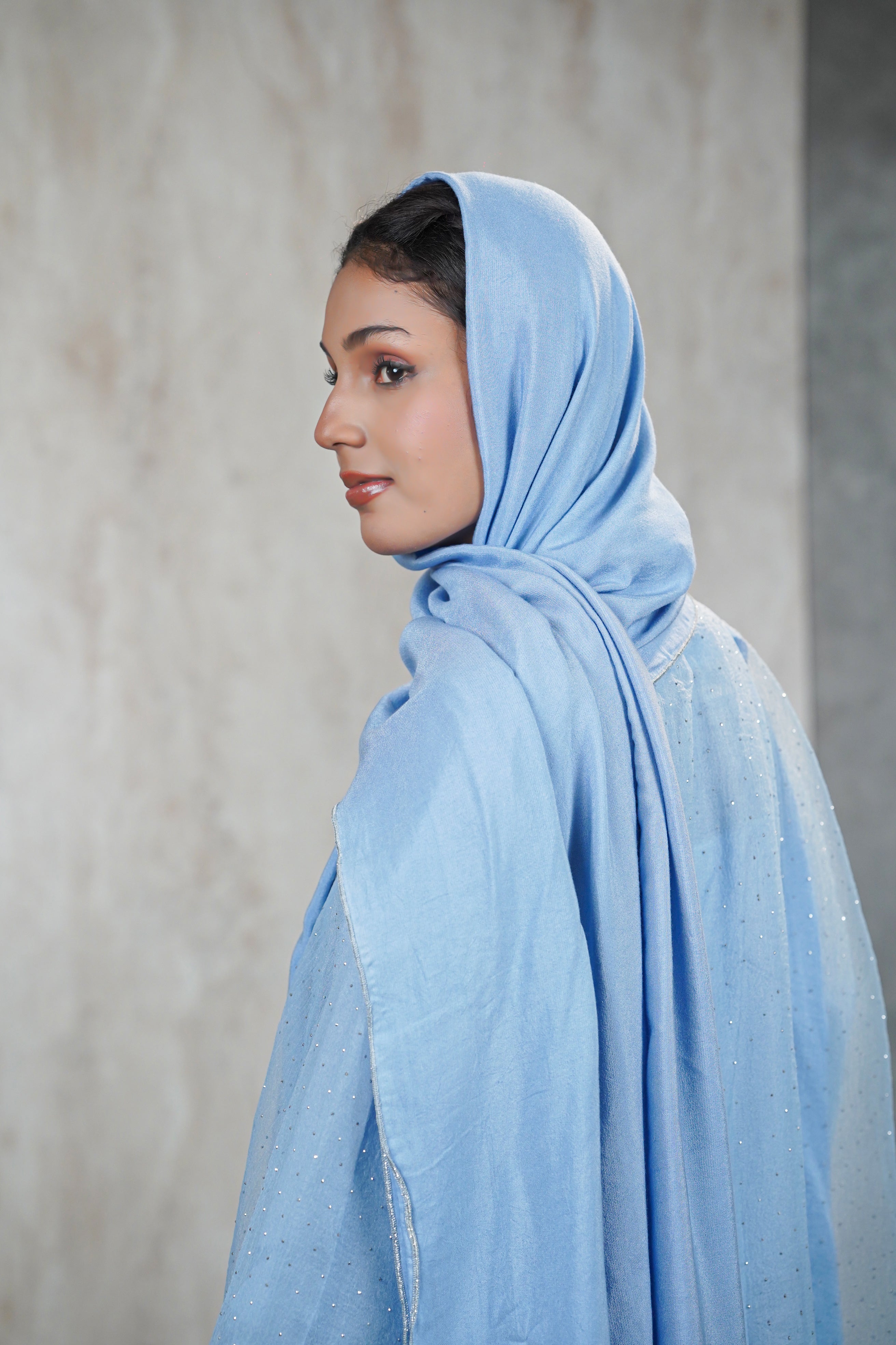 Traditional Baby Blue Abaya Net Material