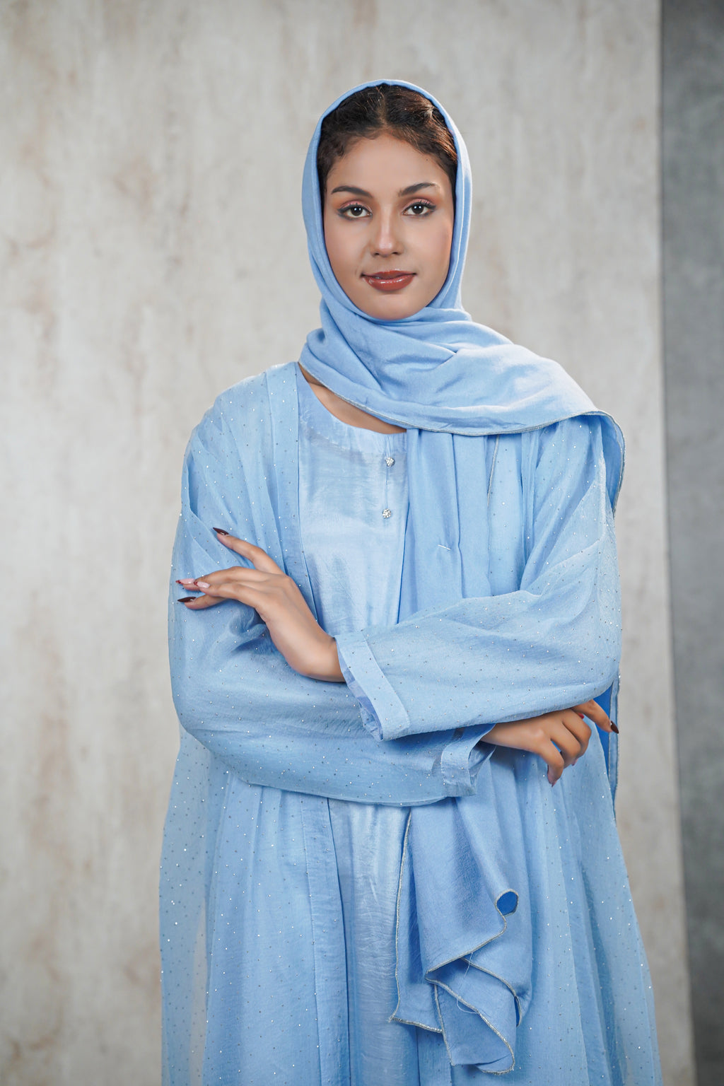 Traditional Baby Blue Abaya Net Material