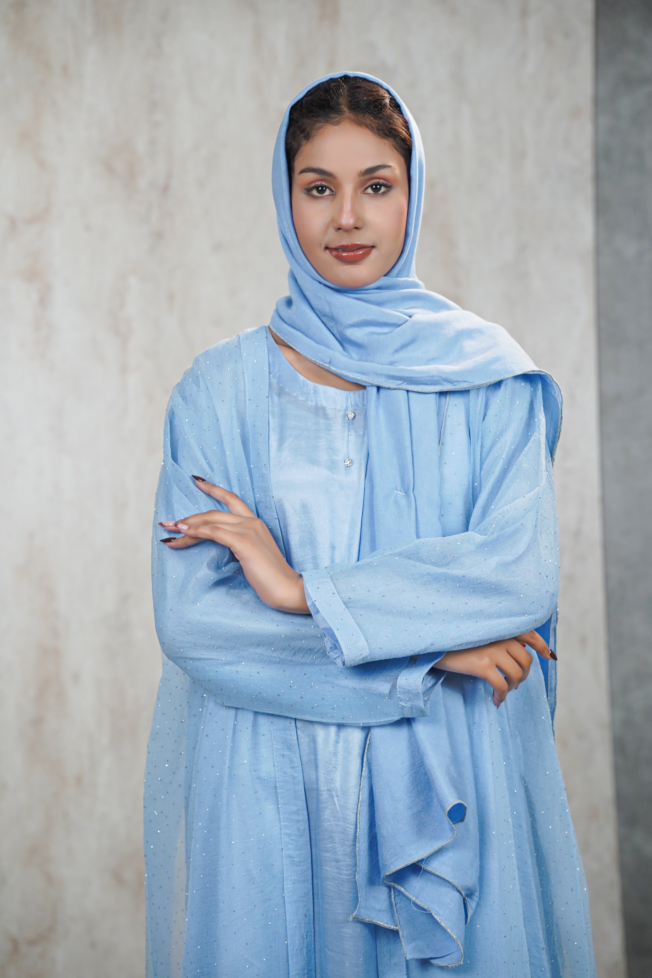 Traditional Baby Blue Abaya Net Material