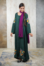 Emerald Bloom Abaya – Hand-Embroidered Floral Elegance