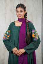 Emerald Bloom Abaya – Hand-Embroidered Floral Elegance