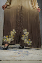 Ombre Golden Bloom Silk Abaya – Hand-Embroidered Elegance