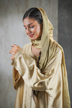 Ombre Golden Bloom Silk Abaya – Hand-Embroidered Elegance