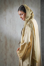 Ombre Golden Bloom Silk Abaya – Hand-Embroidered Elegance