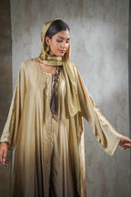 Ombre Golden Bloom Silk Abaya – Hand-Embroidered Elegance