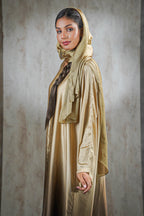 Ombre Golden Bloom Silk Abaya – Hand-Embroidered Elegance