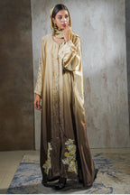 Ombre Golden Bloom Silk Abaya – Hand-Embroidered Elegance