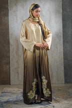 Ombre Golden Bloom Silk Abaya – Hand-Embroidered Elegance