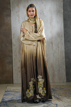 Ombre Golden Bloom Silk Abaya – Hand-Embroidered Elegance